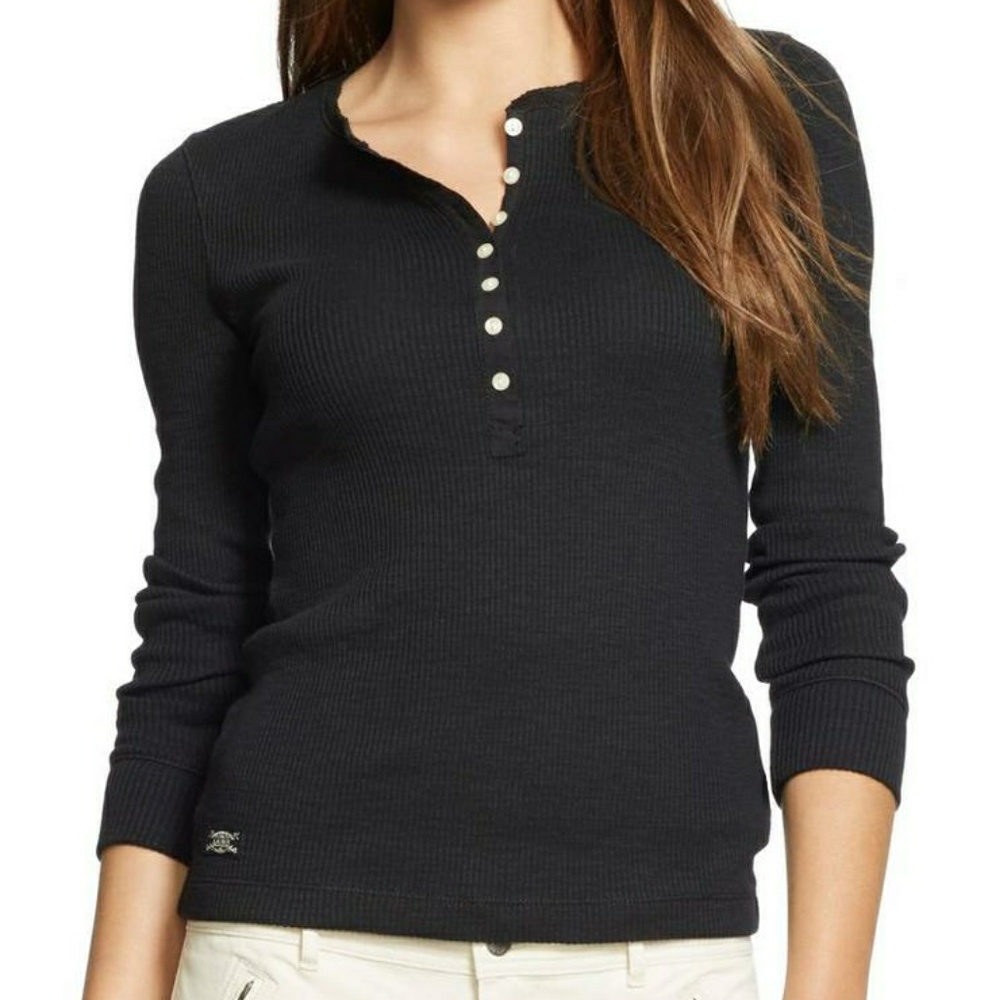 RALPH LAUREN Ribbed Cotton Henley Black Size M